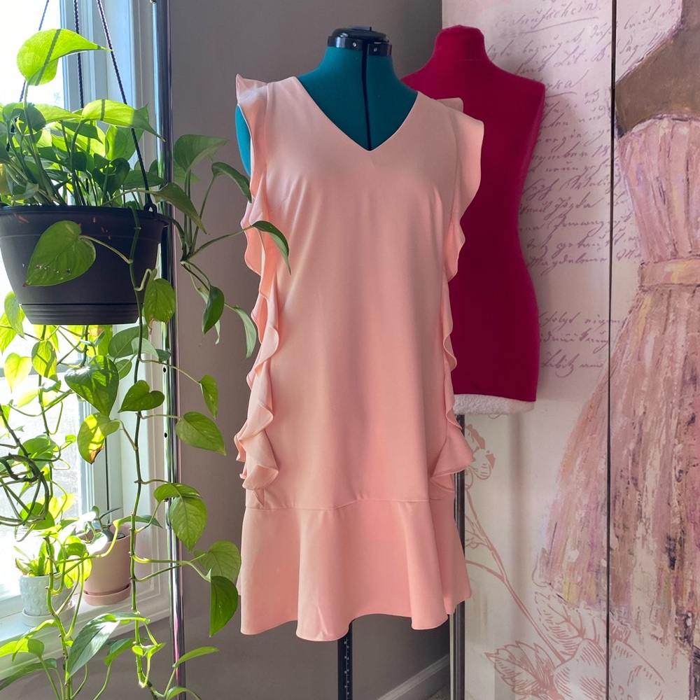 Nicole Miller Studio blush pink ruffle shift dress 4